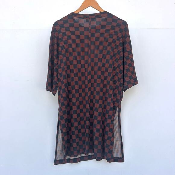 Dressed In LALA Lex Ribbed Playsuit Mocha Brown Black Checkered Set Pants Medium - Picture 12 of 12